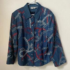 Anage Beaded and Embroidered Festive Jacket in Red White and Blue